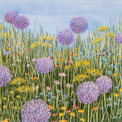 Jo Butcher embroidery artist Allium Meadow Hand embroidery on a painted background