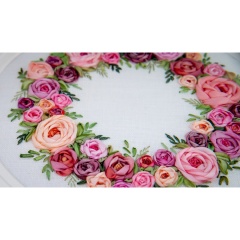 Ribbon Rose Wreath. Silk Ribbon Hand Embroidery 