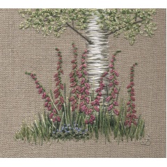 Silver Birch & Foxgloves. Hand Embroidery 